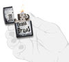 29618 "Drink, Drank, Drunk" Distressed Design on a Black Matte Lighter - In Hand, Open Lit