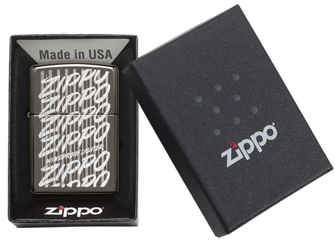 29631 Zippo Script Windproof Engraved Design on a Black Ice Lighter - Packaging
