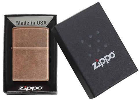 301FB- Antique Copper Winproof Zippo Lighter, Classic Case
