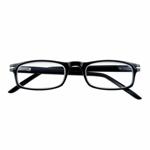 Slender Black Rectangular Readers with Silver Accents