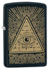 Front shot of Eye of Providence Black Matte Design Windproof Lighter standing at a 3/4 angle