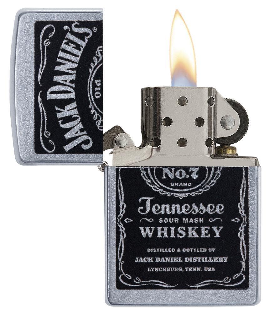 Front view of the Jack Daniel's Tennessee Whiskey Street Chrome Design open and lit