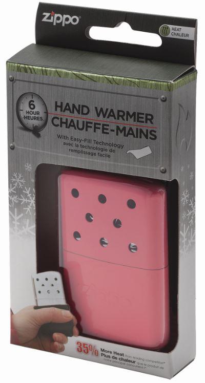 6-Hour Pink Refillable Hand Warmer in its packaging