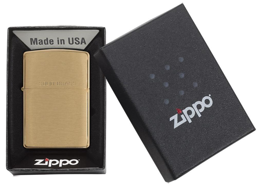 Classic Brushed Solid Brass Windproof Lighter in its packaging