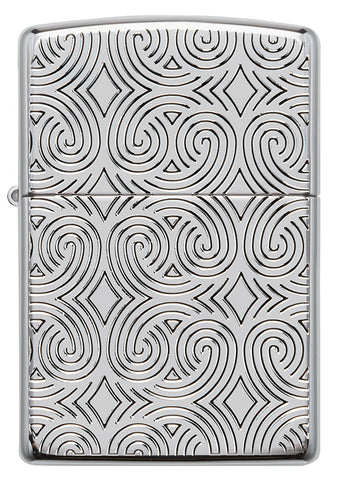 Zippo lighter front view Armor® bright chrome plated with deep engraved lines