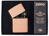 Zippo lighter basic model in brushed solid copper and black insert in open box