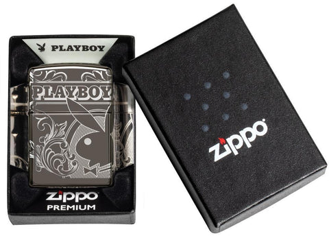 Playboy Laser 360 Design Black Ice windproof lighter in luxury packaging