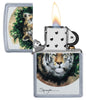 Spazuk Tiger design windproof lighter with its lid open and lit