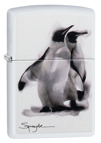 Spazuk Penguin design windproof lighter facing forward at a 3/4 angle