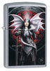 Anne Stokes Dragon Warrior Street Chrome windproof lighter facing forward at a 3/4 angle