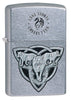 Anne Stokes Wolf design Street Chrome windproof lighter facing forward at a 3/4 angle