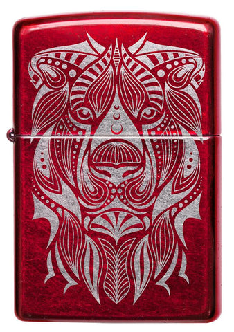 Front of Lion Tattoo Design Candy Apple Red Windproof Lighter