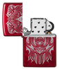 Lion Tattoo Design Candy Apple Red Windproof Lighter with it lid open and not lit