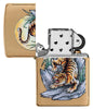 Tiger Tattoo Design Brushed Brass Windproof Lighter with its lid open and not lit