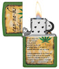 Cannabis Design Moss Green Matte lighter with its lid open and lit