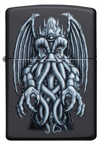Front of Winged Monster Design Black Matte Windproof Lighter