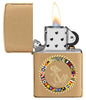 Nautical Flags Design Brushed Brass Windproof Lighter with its lid open and lit