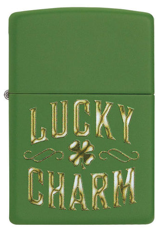 Front of Lucky Charm Green Matte Windproof Lighter