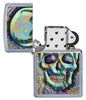 Geometric Skull Design Street Chrome Windproof Lighter with its lid open and not lit