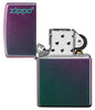 Iridescent Zippo Logo windproof lighter with the lid open and not lit