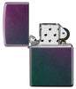 Iridescent windproof lighter with the lid open and not lit
