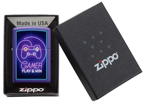 Gamer Purple Matte windproof lighter in packaging
