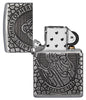 Armor St. Christopher Metal Antique Silver Windproof Lighter with its lid open and not lit