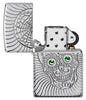 Armor Sugar Skull Design High Polish Chrome Windproof Lighter with its lid open and not lit