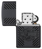 Harley-Davidson® Classic Logo Black Matte Windproof Lighter with its lid open and not lit