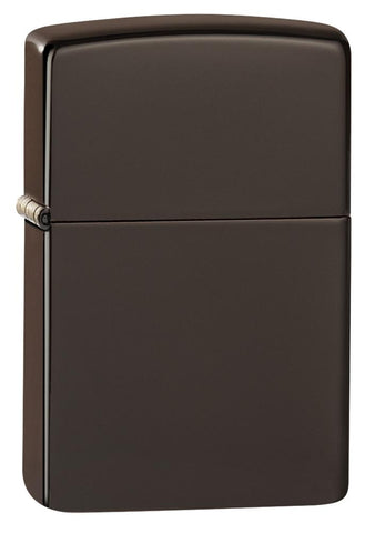 Brown windproof lighter facing forward at a 3/4 angle