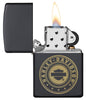 Harley-Davidson® Laser Engrave Logo Black Matte Lighter with its lid open and lit