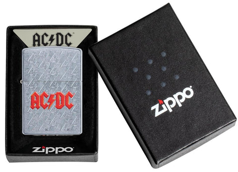 AC/DC Lightning Logo Windproof Lighter in its packaging