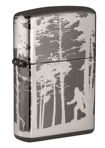 Front shot of Squatchin' In The Woods 360° Design Windproof Lighter standing at a 3/4 angle