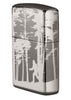 Front of Squatchin' In The Woods 360° Design Windproof Lighter standing at an angle, showing the right side