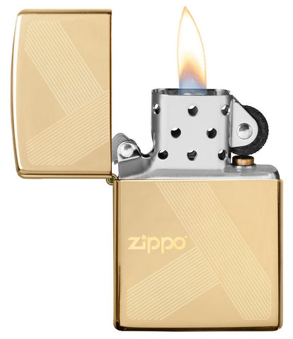 Zippo Design Windproof Lighter with its lid open and lit