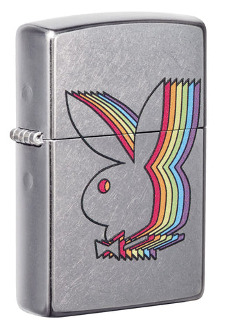 Front shot of Playboy Street Chrome™ Windproof Lighter standing at a 3/4 angle