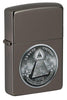 Front shot of Dollar Design Black Ice Windproof Lighter standing at a 3/4 angle