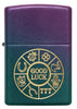 Front of Lucky Symbols Design Iridescent Windproof Lighter