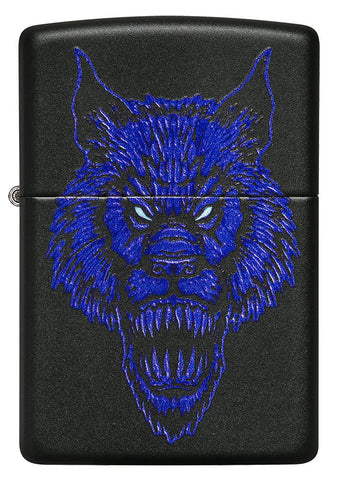 Front of Werewolf Design Black Matte Windproof Lighter