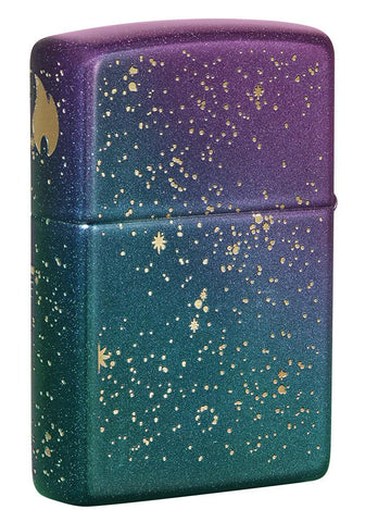 Back shot of Starry Sky Design Iridescent Windproof Lighter standing at a 3/4 angle
