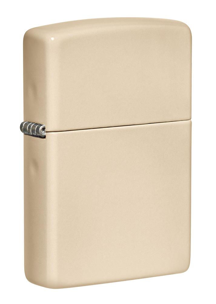 Front shot of Classic Flat Sand Windproof Lighter standing at a 3/4 angle