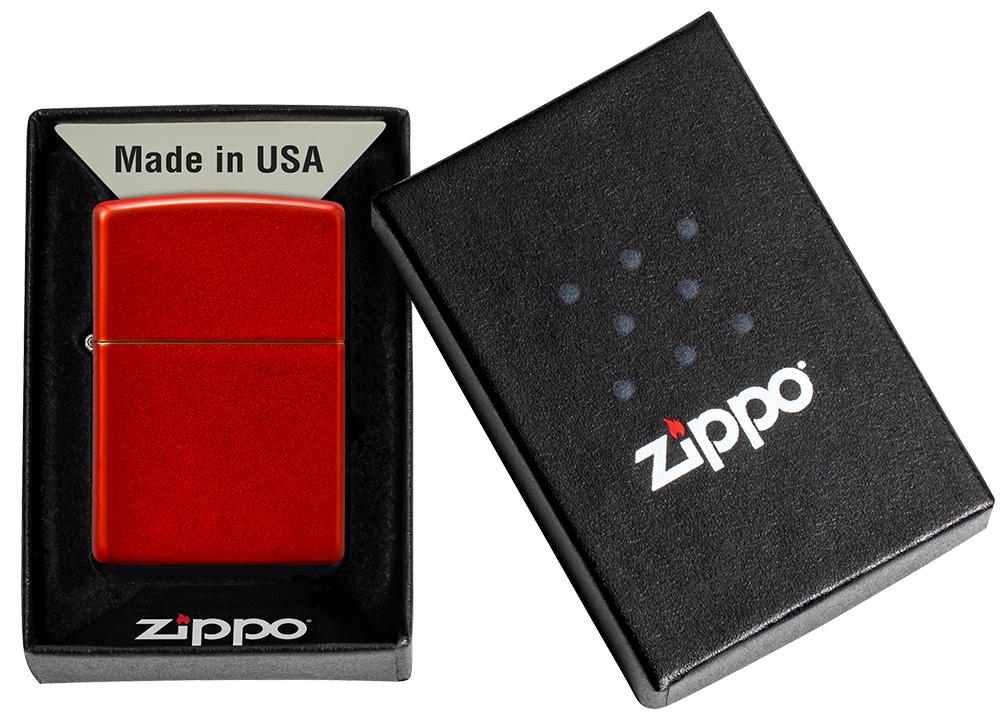 Metallic Red Matte Windproof Lighter in its packaging