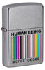 Front shot of Human Being Design Street Chrome™ Windproof Lighter standing at a 3/4 angle