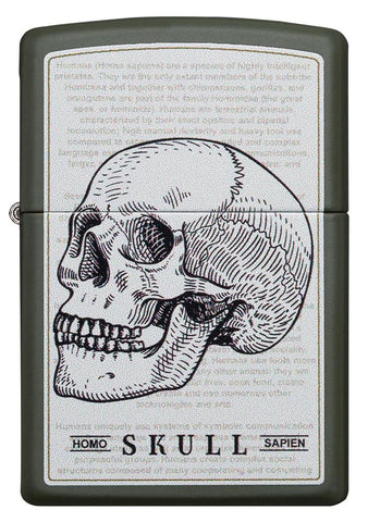 Front of Skull Page Design Green Matte Windproof Lighter