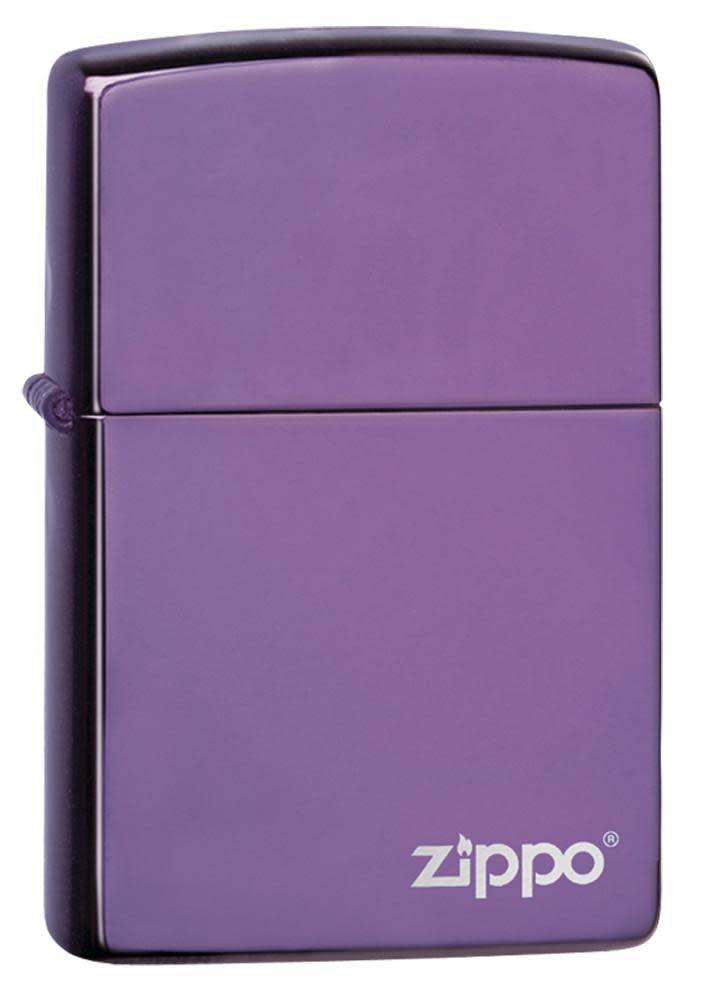 Front shot of Classic High Polish Purple Zippo Logo standing at a 3/4 angle