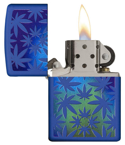 Marijuana Design Royal Blue Matte Windproof Lighter