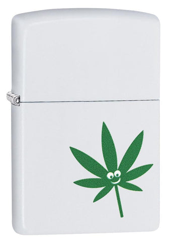 Marijuana Leaf White Matte Windproof Lighter