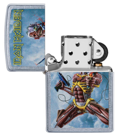 Iron Maiden Street Chrome Colour Image Windproof Lighter 'Somewhere back in time' album cover Design