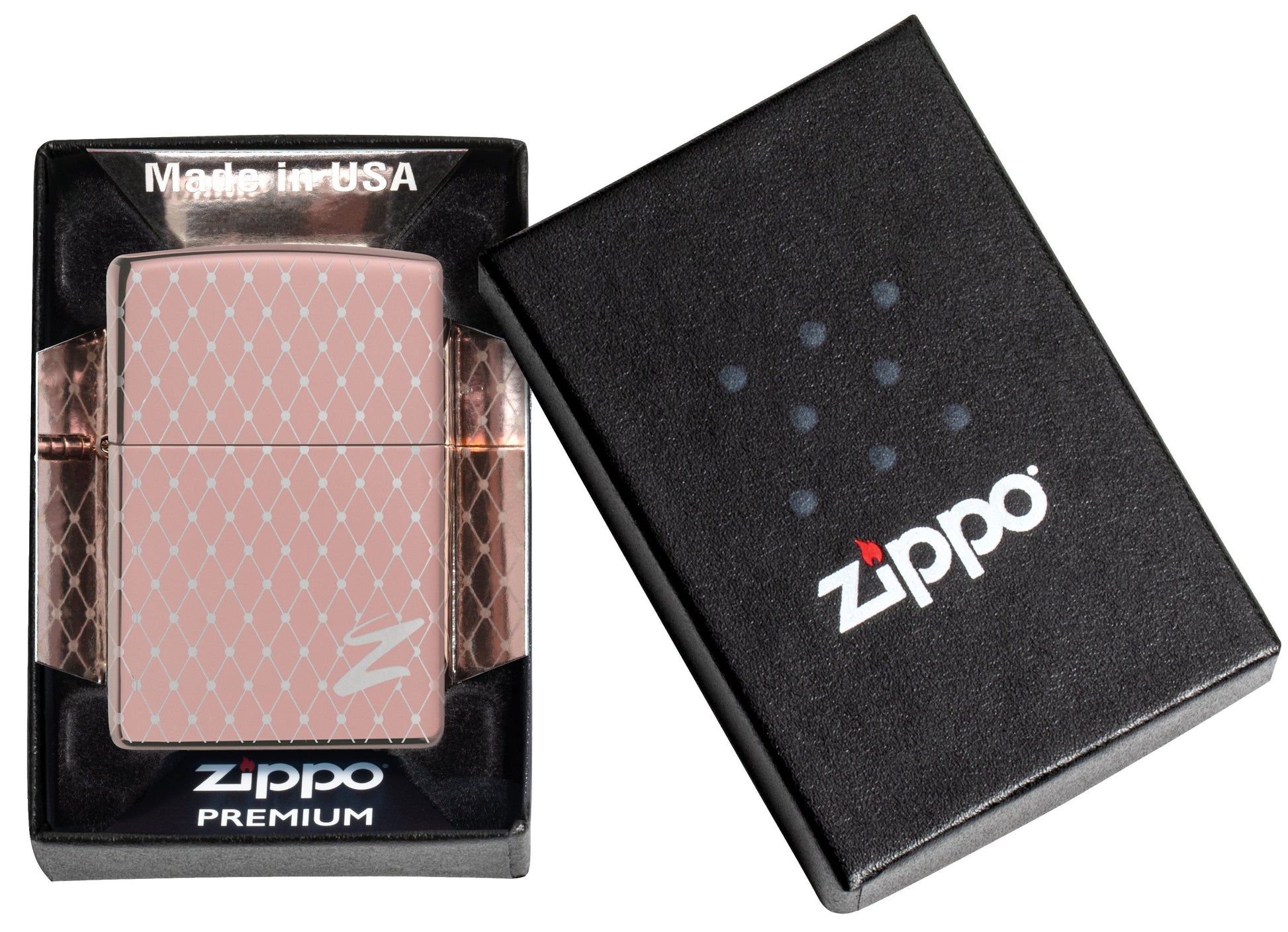 Net Pattern High Polish Rose Gold Windproof Lighter