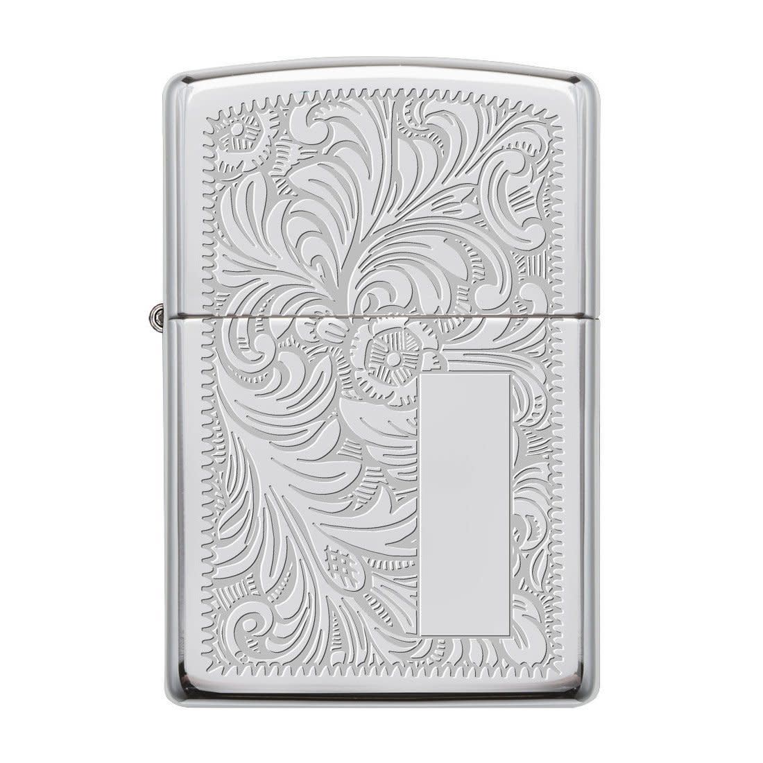 352, Venetian Design with Initial Panel, Lustre Engraving on High Polish Chrome Finish